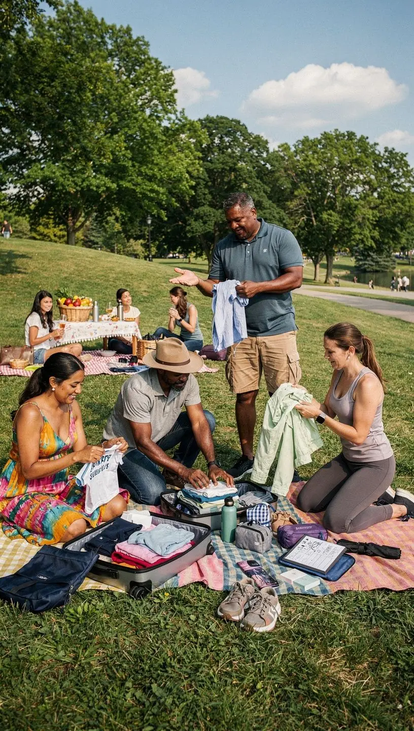 Uczestnicy warsztatu przeglądają checklisty dotyczące przygotowania na różne warunki pogodowe.