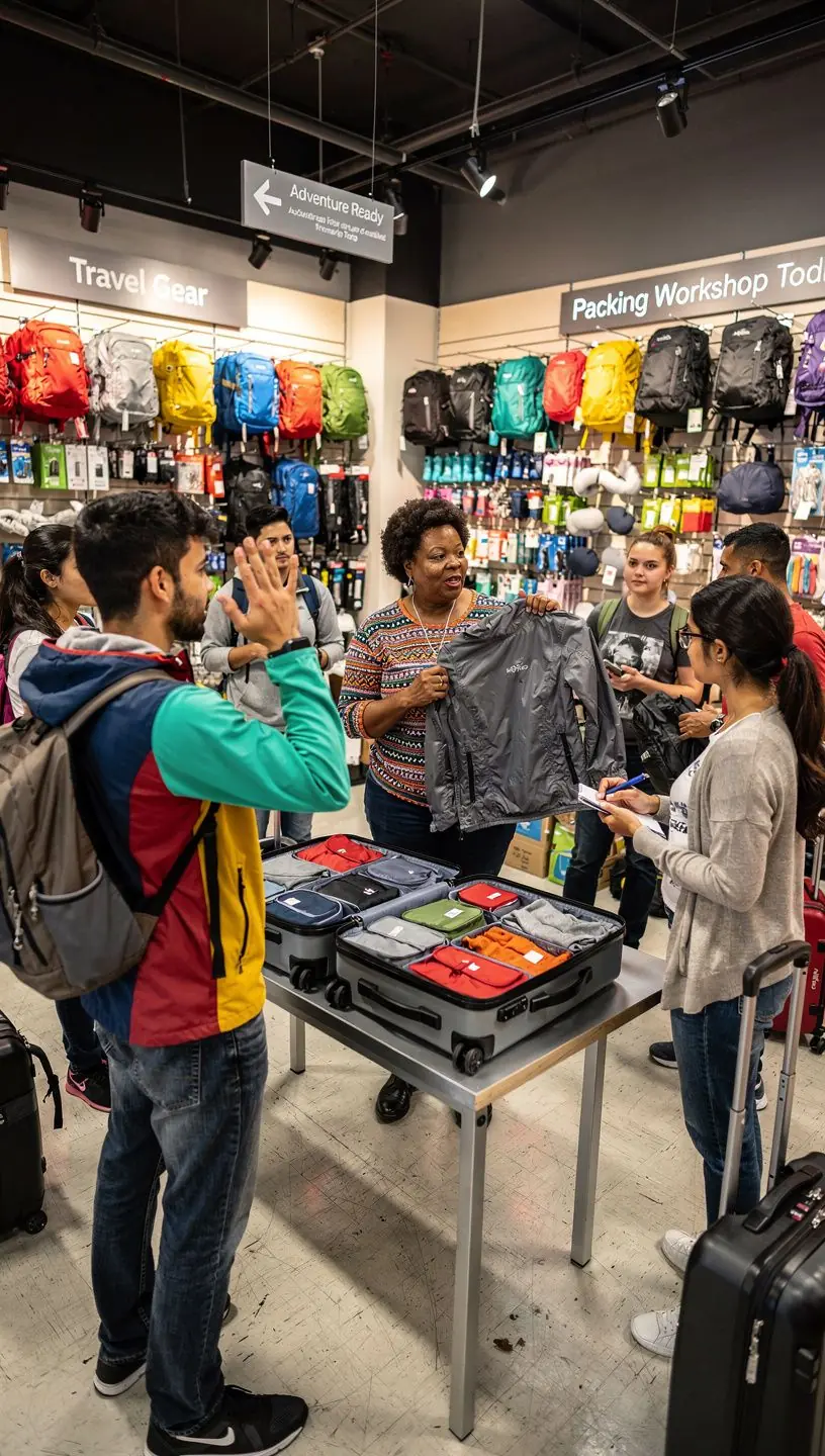 Zdjęcie przewodnika turystycznego z mapą, który odpowiada na pytania studentów podczas sesji planowania wyjazdu.