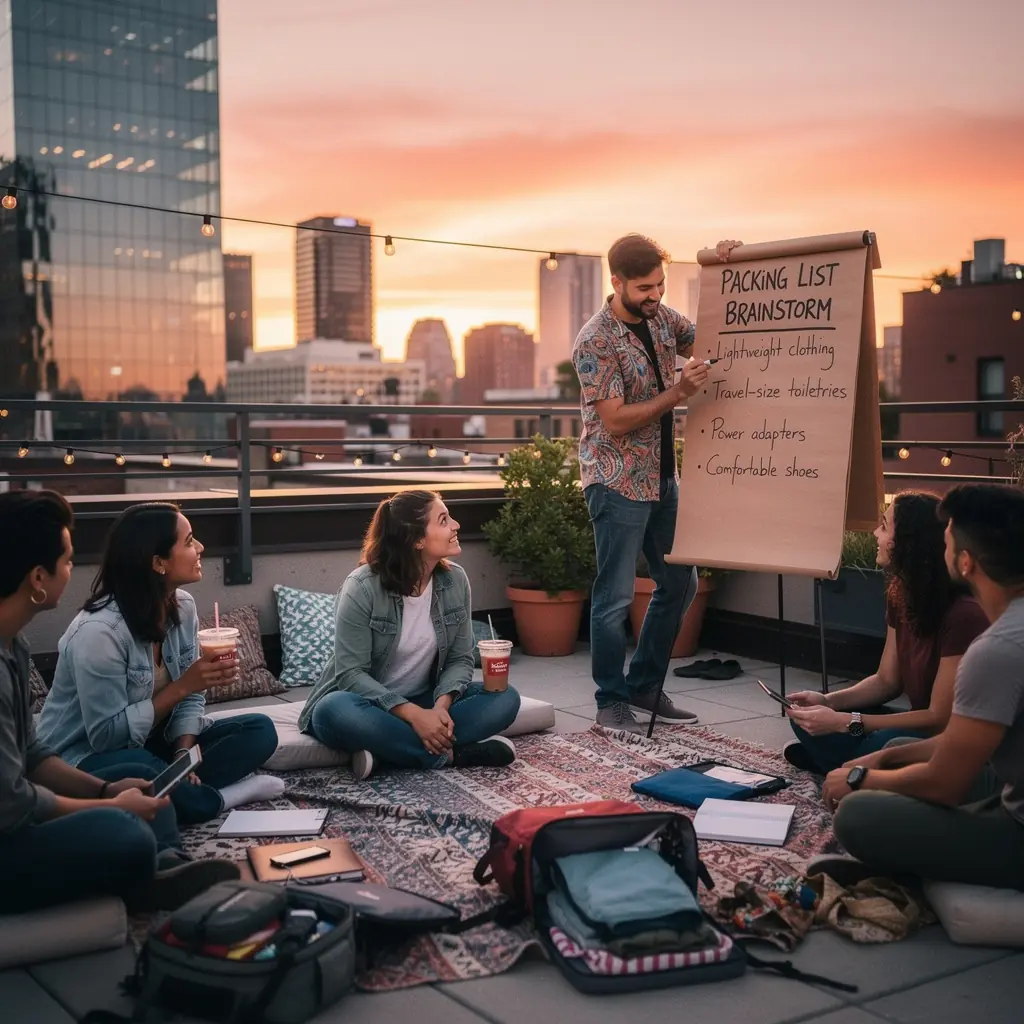 Warsztat planowania podróży z uczniami, którzy omawiają trasy i atrakcje turystyczne.